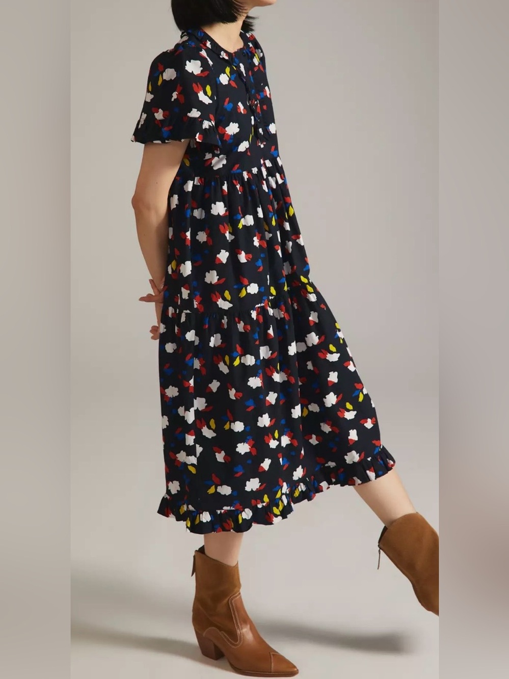 Clare V. Martine Dress Black High-Low Floral Print Midi Skirt size M . - Picture 3 of 11